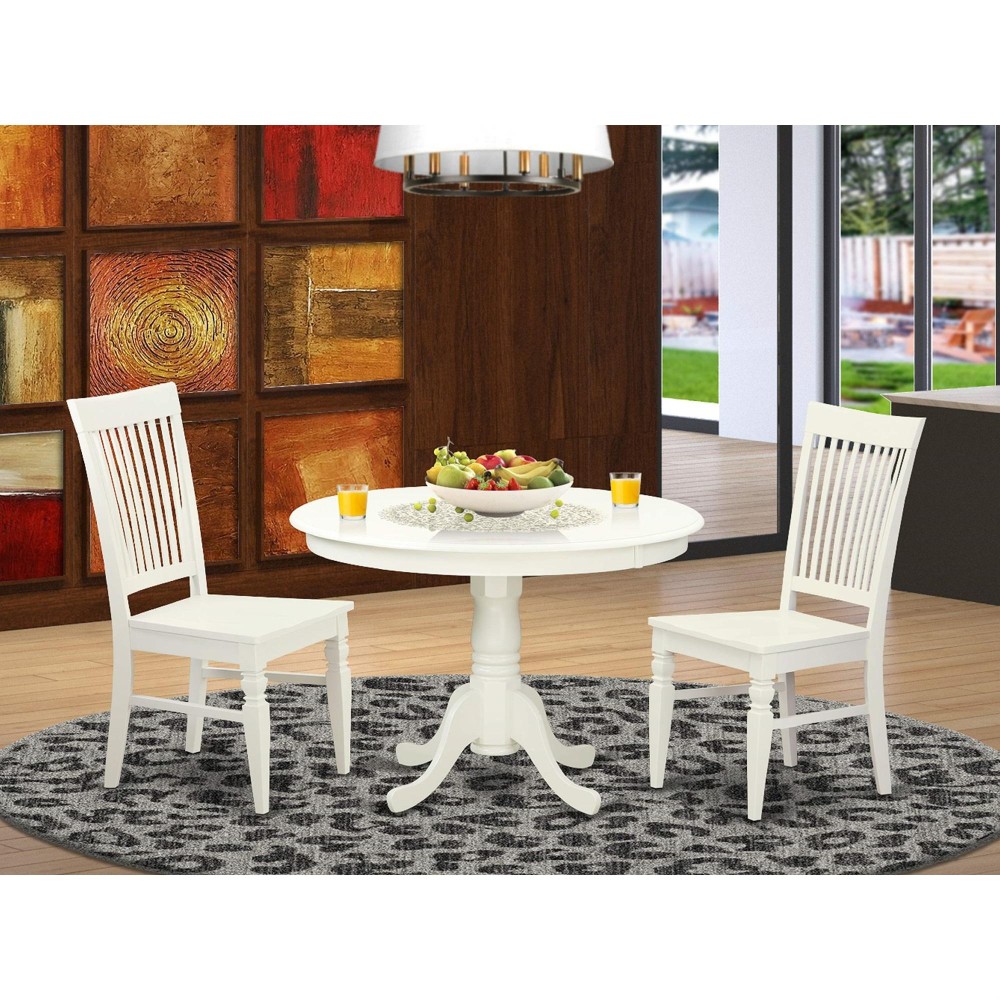 Hlwe3-Lwh-W 3 Pc Set With A Round Dinette Table And 2 Leather Kitchen Chairs In Linen White