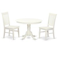 Hlwe3-Lwh-W 3 Pc Set With A Round Dinette Table And 2 Leather Kitchen Chairs In Linen White