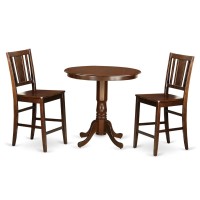Jabu3-Mah-W 3 Pc Pub Table Set - Dinette Table And 2 Counter Height Dining Chair.