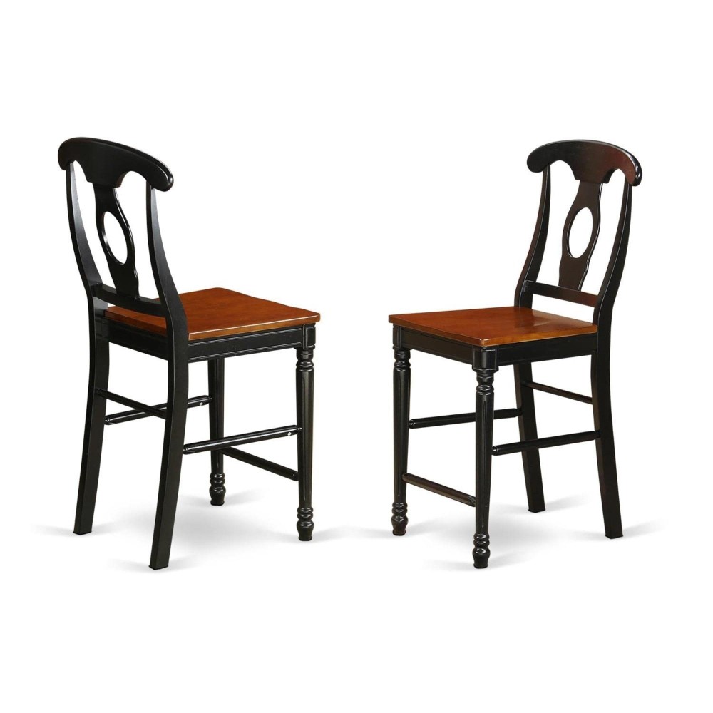 Set Of 2 Chairs Kes-Blk-W Kenley Counter Height Stools With Wood Seat In Black And Cherry Finish