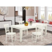 Lggr5-Lwh-W 5 Pc Kitchen Table Set With A Table And 4 Dining Chairs In Linen White