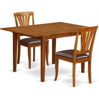 Mlav3-Sbr-Lc 3 Pc Set Milan Table With Leaf And 2 Leather Chairs In Saddle Brown .
