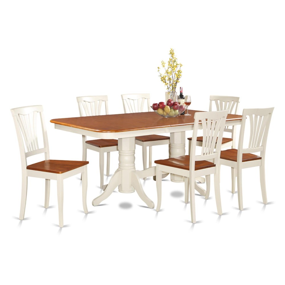 Naav7-Whi-W 7 Pc Dining Room Set-Dining Table With Leaf And 6 Dining Chairs