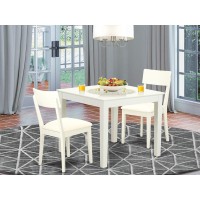 Oxad3-Lwh-Lc 3-Piece Dinette Table Set - Table And 2 Faux Leather Seat Dining Chairs In Linen White Finish