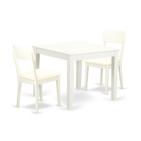 Oxad3-Lwh-Lc 3-Piece Dinette Table Set - Table And 2 Faux Leather Seat Dining Chairs In Linen White Finish