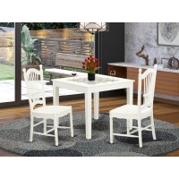 Oxdo3-Lwh-W 3 Pc Small Kitchen Table And 2 Hard Wood Kitchen Dining Chairs In Linen White