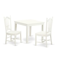 Oxdo3-Lwh-W 3 Pc Small Kitchen Table And 2 Hard Wood Kitchen Dining Chairs In Linen White