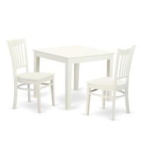 Oxgr3-Lwh-W 3 Pcbreakfast Nook Table And 2 Wood Dining Room Chair In Linen White