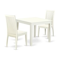 Oxip3-Lwh-W 3-Piece Dinette Table Set - Table And 2 Wood Seat Dining Chairs In Linen White Finish