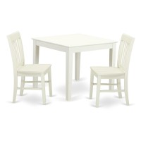Oxno3-Lwh-W 3-Piece Dinette Table Set - Table And 2 Wood Seat Dining Chairs In Linen White Finish