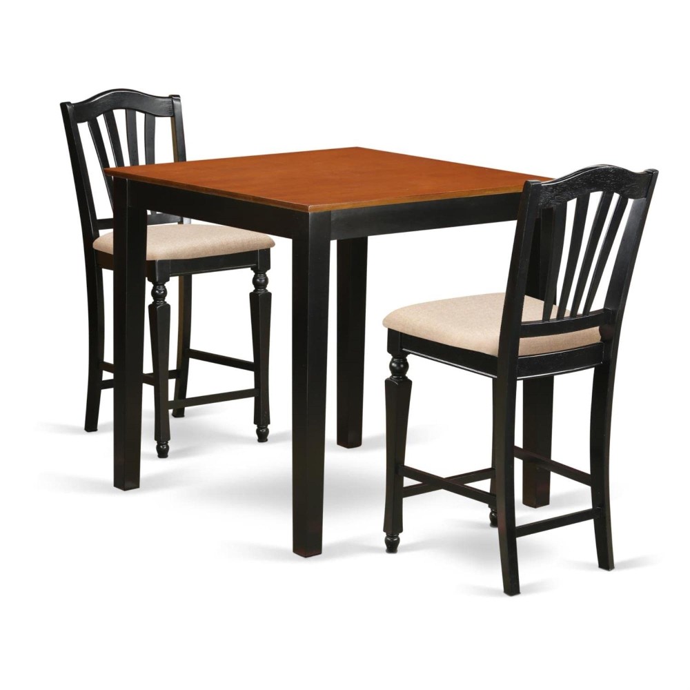 Pbch3-Blk-C 3 Pc Pub Table Set - High Top Table And 2 Kitchen Chairs.