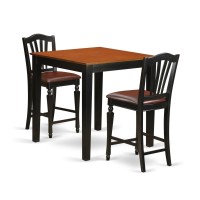 Pbch3-Blk-Lc 3 Pc Counter Height Table And Chair Set - High Top Table And 2 Chairs.