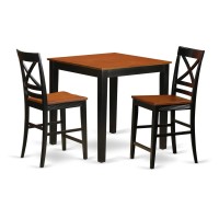Pbqu3-Blk-W 3 Pc Pub Table Set - Kitchen Dinette Table And 2 Counter Height Dining Chair.