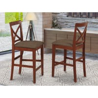 Set Of 2 Chairs Pbs-Brn-C X-Back Stool With Upholstered Seat In Dark Brown Finish