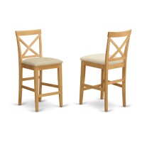 Set Of 2 Chairs Pbs-Oak-C X-Back Stool With Upholstered Seat In Oak Finish