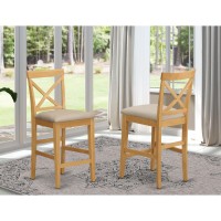 Set Of 2 Chairs Pbs-Oak-C X-Back Stool With Upholstered Seat In Oak Finish