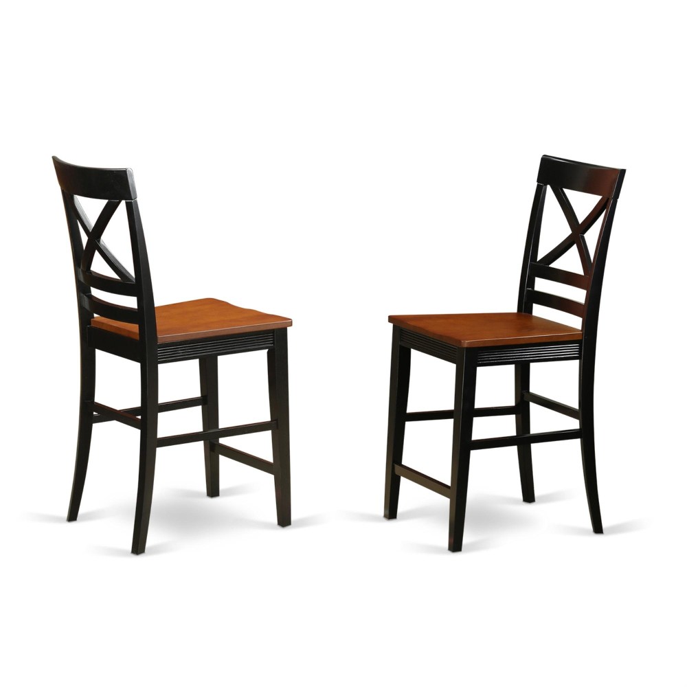 Set Of 2 Chairs Qus-Blk-W Quincy Counter Height Stools With X-Back In Black & Cherry Finish