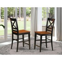 Set Of 2 Chairs Qus-Blk-W Quincy Counter Height Stools With X-Back In Black & Cherry Finish