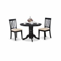 Shan3-Blk-C 3 Pc Dinette Table Set-Small Kitchen Table And 2 Dining Chairs