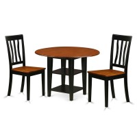 Suan3-Bch-W 3 Piece Sudbury Set With One Round Dinette Table And Two Dinette Chairs With Wood Seat In A Beautiful Black And Cherry White Finish.