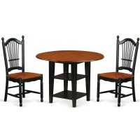 Sudo3-Bch-W 3 Piece Sudbury Set With One Round Dinette Table And Two Dinette Chairs With Wood Seat In A Rich Black And Cherry Finish.