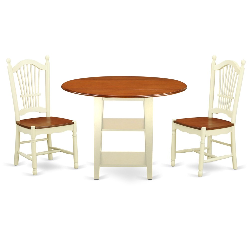 Sudo3-Bmk-W 3 Piece Sudbury Set With One Round Dinette Table And Two Dinette Chairs With Wood Seat In A Rich Buttermilk And Cherry Finish.