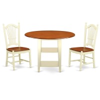 Sudo3-Bmk-W 3 Piece Sudbury Set With One Round Dinette Table And Two Dinette Chairs With Wood Seat In A Rich Buttermilk And Cherry Finish.