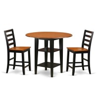 Sufa3H-Bch-W 3 Piece Sudbury Set With One Round Counter Height Dinette Table And 2 Dinette Stools With Wood Seat In A Elegant Black And Cherry Finish.