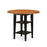 Sufa3H-Bch-W 3 Piece Sudbury Set With One Round Counter Height Dinette Table And 2 Dinette Stools With Wood Seat In A Elegant Black And Cherry Finish.