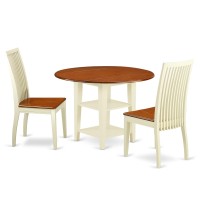 Suip3-Bmk-W 3 Piece Sudbury Set With 1 Round Dinette Table And Two Dinette Chairs With Wood Seat In A Rich Buttermilk And Cherry Finish.