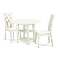 Suip3-Lwh-W 3 Piece Sudbury Set With 1 Round Dinette Table And 2 Dinette Chairs With Wood Seat In A Elegant Linen White Finish.