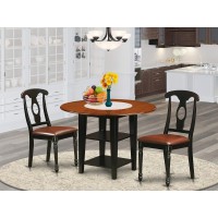 Suke3-Bch-Lc 3 Piece Sudbury Set With One Round Dinette Table And Two Dinette Chairs With Faux Leather Seat In A Rich Black And Cherry Finish.