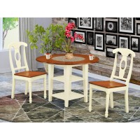 Suke3-Bmk-W 3 Piece Sudbury Set With One Round Dinette Table And Two Dinette Chairs With Wood Seat In A Elegant Buttermilk And Cherry Finish.