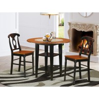 Suke3H-Bch-W 3 Piece Sudbury Set With One Round Counter Height Dinette Table And 2 Napolian Dinette Stools With Wood Seat In A Elegant Black And Cherry Finish.