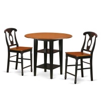 Suke3H-Bch-W 3 Piece Sudbury Set With One Round Counter Height Dinette Table And 2 Napolian Dinette Stools With Wood Seat In A Elegant Black And Cherry Finish.