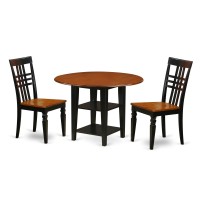 Sulg3-Bch-W 3 Piece Sudbury Set With One Round Dinette Table And 2 Slat Dinette Chairs With Wood Seat In A Rich Black And Cherry Finish.
