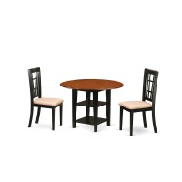 Suni3-Bch-C 3 Piece Sudbury Set With One Round Dinette Table And Two Dinette Chairs With Cushion Seat In A Rich Black And Cherry Finish.