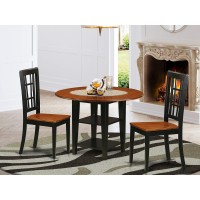 Suni3-Bch-W 3 Piece Sudbury Set With One Round Dinette Table And 2 Dinette Chairs With Wood Seat In A Rich Black And Cherry Finish.
