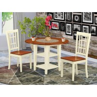 Suni3-Bmk-W 3 Piece Sudbury Set With One Round Dinette Table And 2 Dinette Chairs With Wood Seat In A Rich Buttermilk And Cherry Finish.