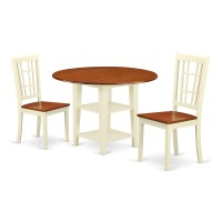 Suni3-Bmk-W 3 Piece Sudbury Set With One Round Dinette Table And 2 Dinette Chairs With Wood Seat In A Rich Buttermilk And Cherry Finish.