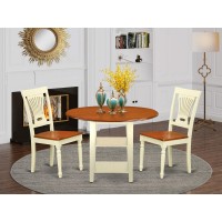 Supl3-Bmk-W 3 Piece Sudbury Set With One Round Dinette Table And 2 Slat Back Dinette Chairs With Wood Seat In A Warm Buttermilk And Cherry Finish.
