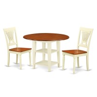 Supl3-Bmk-W 3 Piece Sudbury Set With One Round Dinette Table And 2 Slat Back Dinette Chairs With Wood Seat In A Warm Buttermilk And Cherry Finish.