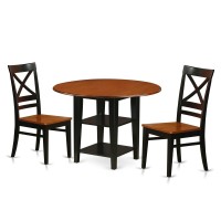 Suqu3-Bch-W 3 Piece Sudbury Set With One Round Dinette Table And 2 X Back Dinette Chairs With Wood Seat In A Elegant Black And Cherry Finish.