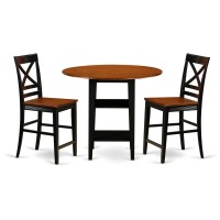 Suqu3H-Bch-W 3 Piece Sudbury Set With One Round Counter Height Dinette Table And 2 X Back Dinette Stools With Wood Seat In A Elegant Black And Cherry Finish.