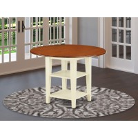 Sut-Bmk-T Sudbury Round Kitchen Table With Two Shelves In Buttermilk & Cherry Finish
