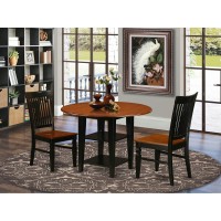 Suwe3-Bch-W 3 Piece Sudbury Set With One Round Dinette Table And 2 Slat Back Dinette Chairs With Wood Seat In A Rich Black And Cherry Finish.