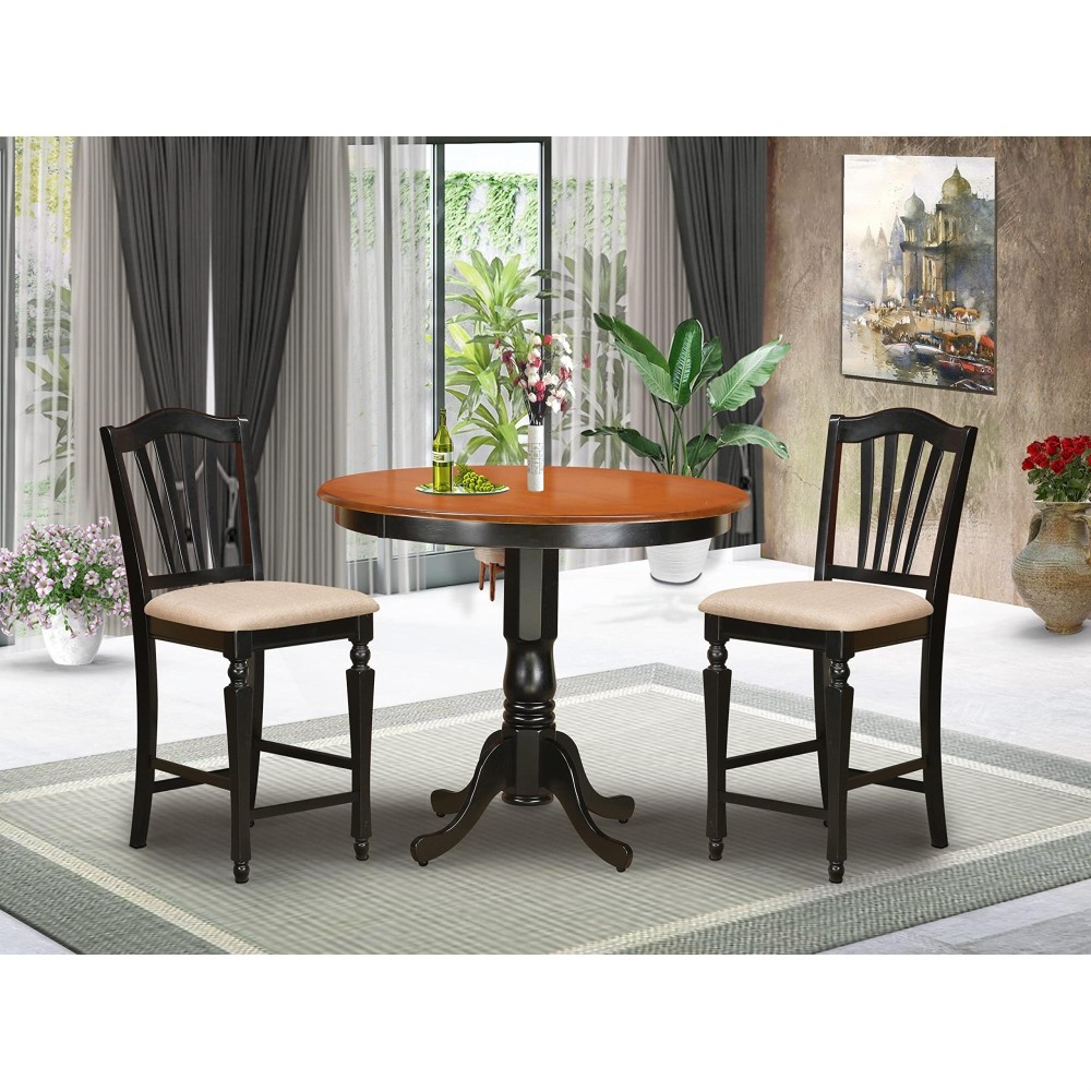 Trch3-Blk-C 3 Pc Counter Height Pub Set - High Top Table And 2 Counter Height Stool.