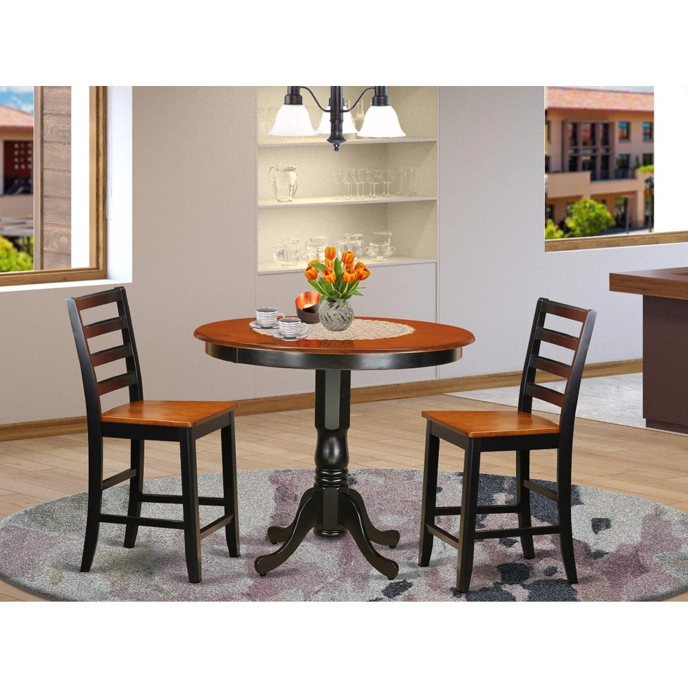 Trfa3-Blk-W 3 Pc Counter Height Dining Set - High Table And 2 Dining Chairs.