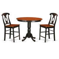 Trke3-Blk-W 3 Pc Pub Table Set - Small Kitchen Table And 2 Counter Height Stool.