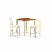 Vern3-Whi-C 3 Pc Counter Height Table And Chair Set-Pub Table And 2 Kitchen Bar Stool